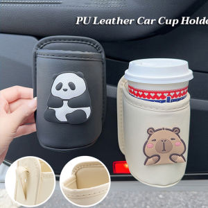 Cute PU Leather Car Cup Holder Capybara Hook Universal Car Beverage Rack Cup Stand Car Interior