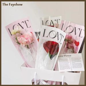 [The Fayshow] 20pcs LOVE Transparent Rose Packaging Bags Flower Bouquet Plastic Bag Bouquet Single Wrapping Paper One Straight Bag Flower Packaging