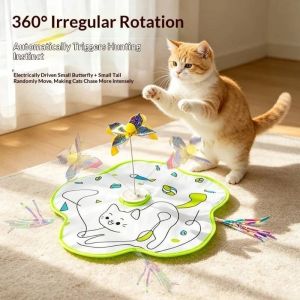 UNMEGONI with Butterfly Cat Teaser Interactive Hide and Seek Cat Toy Relieve Boredom Entertain Oneself Moving Tassel Tail Interactive Cat Toy  Cartoon Cat Print Smart Cat Toys Pet ToysIndoor Play