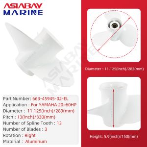 Outboard Propeller For Yamaha 20hp 25hp 30hp 40hp 48hp 50hp 60hp 11 1/8*13 Aluminum Alloy Screw Motor Engine 3 Blade 13 Spline
