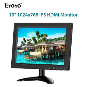 Eyoyo 10inch Security CCTV Portable Monitor Small Mini  IPS Display Screen LCD HDMI Monitor HD 1024x768 4:3 with BNC HDMI VGA AV Input for PC Raspberry Pi Gaming