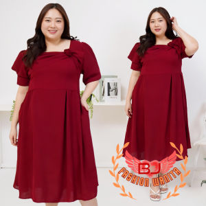 BJFashionWanita / Dress Meima Ribbon Polos Jumbo Bigsize Premium Lengan Pendek Smoke Midi Tekstur