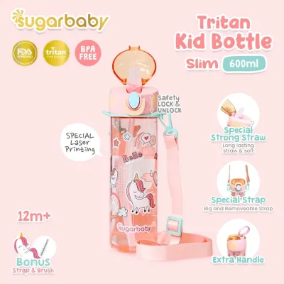 READY BANDUNG Sugarbaby Tritan Kid Bottle Slim 600 ml botol minum anak BPA free Aman/Sedotan awet/Premium Tritan Eastman Bottle/Botol Laser SUGARBABY