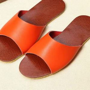 CoupleS Summer Slippers For Men And Women Indoor Non-Slip Floor Home Fur Slippers Genuine Leather Home Shoes