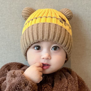 Cute Cartoon Baby Knitted Hat With Ears Autumn Winter Warm Infant Boy Girl Beanie Outdoor Toddler Kids Crochet Pullover Cap