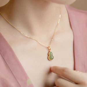 Sinboia Natural Hetian Jade Necklace Lucky Charm Gourd Necklace For Women With Golden Plated Chain