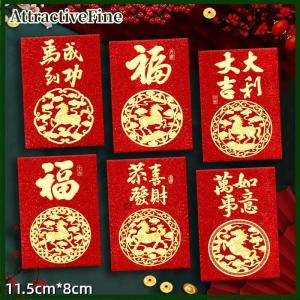 AttractiveFine 6 chiếc 2026 ngựa Trung Quốc năm phong bì đỏ sáng tạo Lễ Hội Mùa Xuân gói đỏ túi tiền may mắn truyền thống quà tặng năm mới