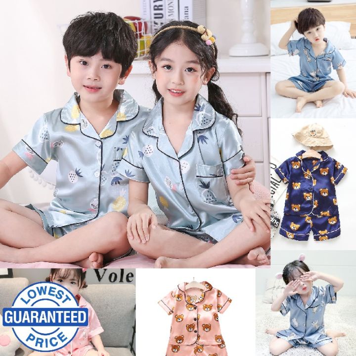 Summer Children Short Pajamas Sets Cute Silk Sleepwear Girls Short