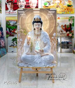 Tranh quan âm bồ tát hình bồ tát treo tường Tranh treo tường Phật giáo quan thế âm lá liễu tráng gương PQC106