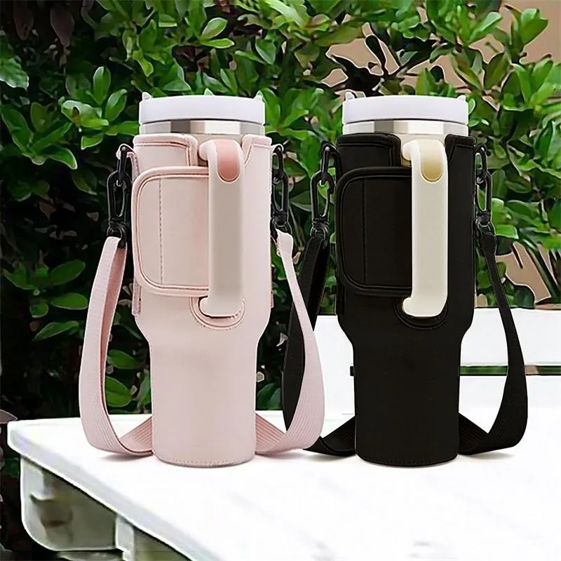LOKASS Initial Water Bottle Holder With Strap For Stanley 40oz Tumbler Accessories A Z Personalized Water Bottle Carrier Bag With Phone Pocket For Stanley Cup Pouch(color:black - View #5