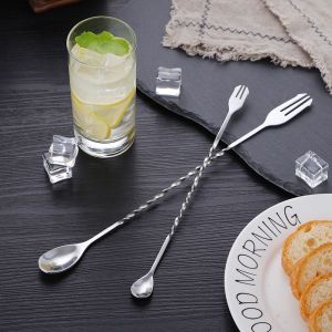 Stainless Steel Cocktail Stirrers Liquid Milktea Coffee Mixing Supplies with Long Hand