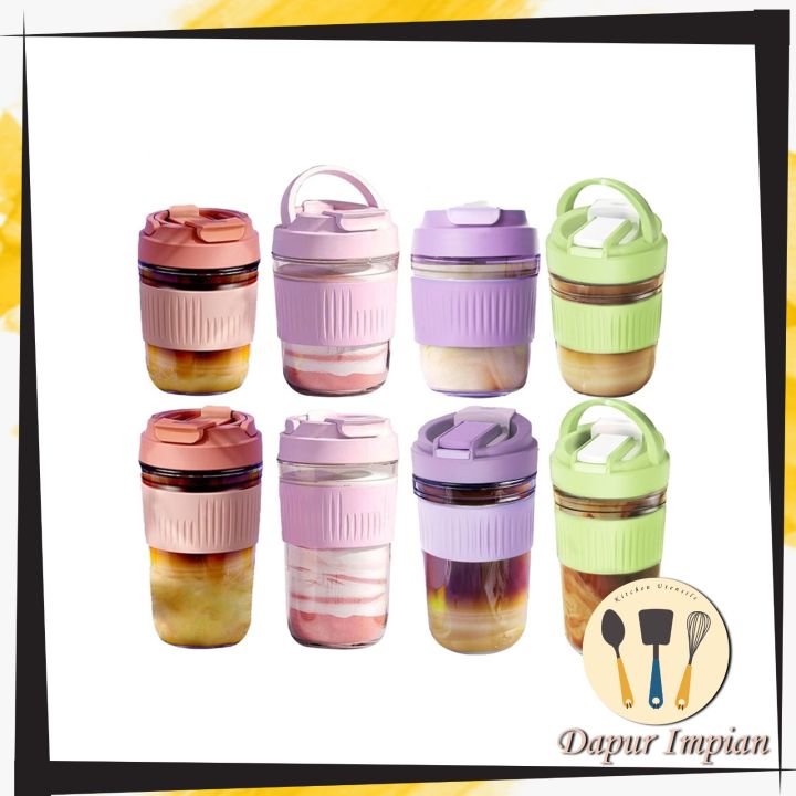 👨🏻‍🍳👩🏻‍🍳马卡龙新款玻璃马克杯喝水杯咖啡奶茶带盖吸管双饮方式精美马克杯 MACARON New Design Glass Mug ...