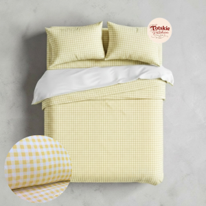 Yellow Gingham Checkered 3-in-1 SET Fully Garterized Bedsheet and 2 Pillowcases l Premium Canadian Cotton