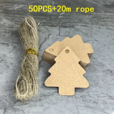 50pcs XMAS Tree Tags + 20m Hemp Rope Kraft Paper Tags for Rustic Wedding Gift Holiday Decor
