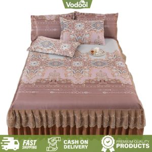 [VSC] 3pcs Retro Ice Silk Bed Skirt Set with 2 Pillowcases Elegant Home Decoration