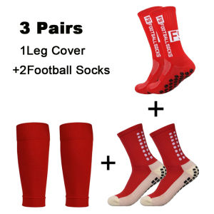 ZEEMIN 3 Pairs Set Men Grip Soccer Socks and Knee Pads Calf Sleeves Adult Youth Non Slip Leg Shin Guards for Basketball Football Sports