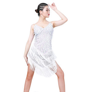 Suspender Sequined Dress Tassel Dress Latin Dance Dress Stage Costume Latin Dance Performance Costume Comition Group