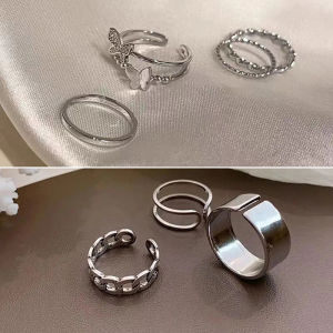 pamelaea 3Pcs 4Pcs Hip Hop Punk Open Adjustable Rings Set Womens Ring Butterfly Metal Finger Ring