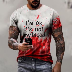 🎃3D clothing👻 2026 new Halloween blood print mens round neck short sleeved plus size t-shirt 3D printed casual top