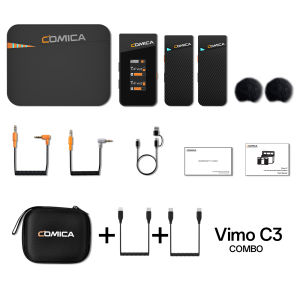 Comica Vimo C Hands-free Wireless Lavalier Microphone with Noise Cancellation Safety Mode Dual Wireless Lapel Microphone with Charging Case for iPhone Android Gopro Dji Action Camera and DSLR Cameras Laptop PC for Vlogging Interviewing