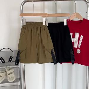 Nausicaä of the valley of the wind 2024 Summer New Childrens Pants Childrens Japanese Big Workwear with Pocket Shorts Boys Handsome Casual Pants Thin