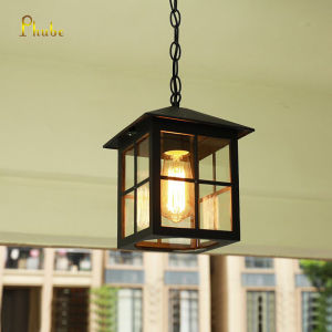 Outdoor Pendant Light Exterior Ceiling Hanging Lantern Porch Light with Water Glass Outdoor Hanging Lantern Light Black Exterior Pendant Lighting Fixture for Porch Yard Gazebo