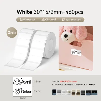 【2 Rolls】NIIMBOT B1/B1Pro/B2/B2Pro/B21/B21Pro/B3S/B31/B4 White Label Sticker Waterproof Oil Proof Waybill Barcode Clothing Food Thermal Label Paper