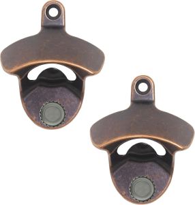 Vintage Magnetic Beer Cap Opener Wall Mounted Antique Bronze Weatherproof Bottle Opener with Magnets that Catches Cap (Pack of 2)