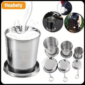 【2-3 days delivery】 250ml Stainless Steel Folding Cup Outdoor Travel Camping Portable Collapsible Water Cups With Keychain Retractable Teacups