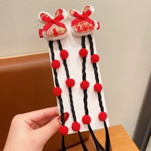 HUIHEYU Wig Wig Hairpin Lion Dance Tassel Plush Ball Hairpin Cute Chinese New Year Headwear Children