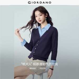 GIORDANO Women Cardigans 100% Combed Cotton Cardigans V-Neck Slim Fit Fashionable Casual Cardigans 13356049