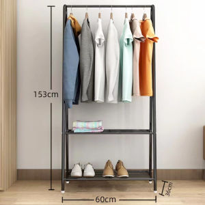 Simple Household Floor Type With Wheels Double Pole Scalable Clothes Coat Rack Stainless Steel Balcony Indoor Clothes Hanger