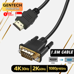 (SG) GenTech HDMI to VGA Cable | 2K60Hz UHD HD | Gaming Streaming Video | Phone Tablet Laptop Computer Monitor Projector | 1 Year Warranty