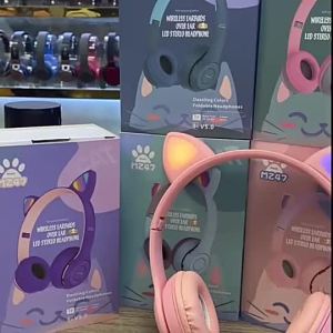 Pink girl wireless headphones RGB cute cat ears headset with microphone Noise Cancelling kid stereo music Casco childrens gifts