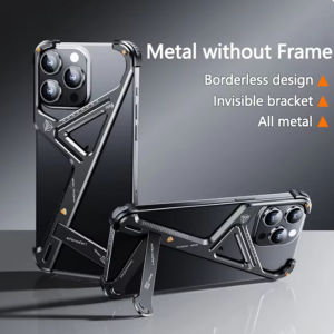 R-just Luxury Geometric Metal Phone Case For iPhone 16 Pro Max 15 14 Plus 13 Pro Max Aluminum Alloy Frameless Heat Dissipation Shockproof Cover
