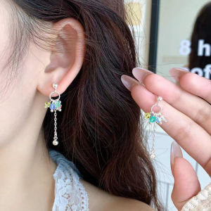 Fashionable Ring Gift 爆款彩色水晶流苏耳环小众高级感多巴胺轻奢耳钉气质百搭耳饰精致