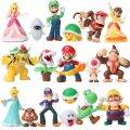 18pcs/set Super Mario Bros Family PVC Figures Toys Mario Luigi Wario Waluigi Toad Yoshi Princess Peach Donkey Kong Cake Topper. 