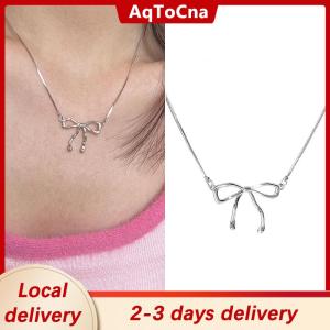 [COD] AqToCna Ship within 24 hours Trendy Bowknot Necklace Silver Color Clavicle Chain For Woman Elegant Vintage Sweet Bow Choker Necklace Party Jewelry Gifts