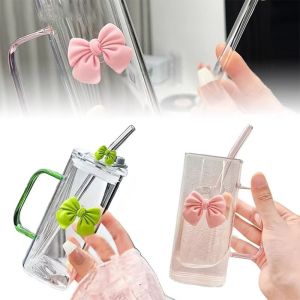 ALLUCK With Lids Matcha Glass Capacity High Temperature Resistant Bow Cups Stylish Glass Straw Cups for Home Use