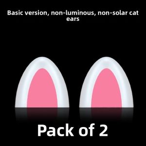 NOBLEE 1 Pair Năng lượng trời Đèn cảm biến hình tai mèo cho ô tô 3D Thông minh Đồ trang trí hình tai thỏ Độc đáo Tự dính Đồ trang trí ngoại thất ô tô Nóc xe