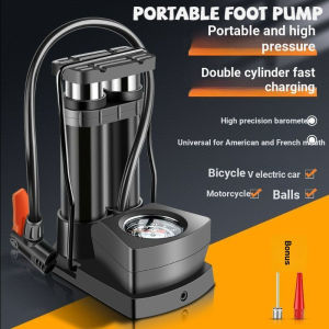 Portable Foot Pump 140psi Double-tube Car Bicycle Motorcycle Vacuum Tire Air Pump with Pressure Gauge Black