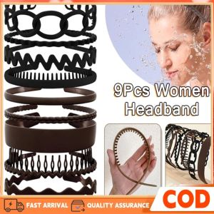 9 PCS Headbands Athletic Non Slip Plastic Wide Head Bands with Teeth Hair Bands for Women Men Girls