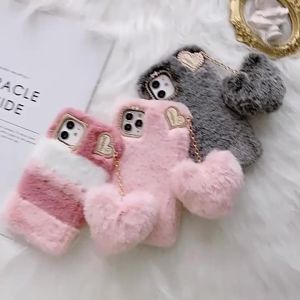 Luxury Love Pendant Phone Case For iPhone 15 Pro Max 14 13 12 11 X XS XR 8 7 6 6S Plus SE 2020 Cute Warm Winter Plush Fur Covers