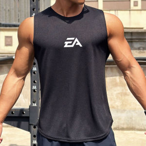 Summer New Trend Mens Pullover Round Neck Mesh Bottom Shirt Sports Fitness Swimming Running Shirt Sleeveless Vest Quick Dry