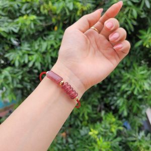 Q81 Vòng cáp lu thống ngũ điếu Thạch Anh Dâu Hồng cho Hỏa và Thổ - Phong Thủy TUDO P