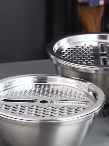 Germany Multifunctional Stainless Steel Basin 2026 New 5-in-1 Germany Stainless Steel Shredding & Drainage Chopping Basin Kitchen Grater Set Strainer and Drain Basket Set (11"/28cm)