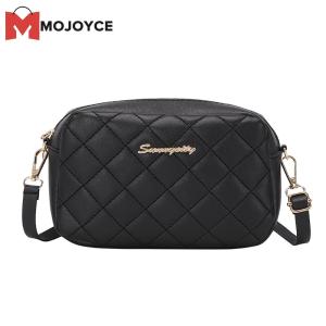 MOJOYCE Women PU Leather Thread Crossbody Bag Lady Diamond Lattice Messenger Bag