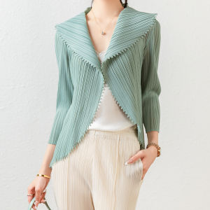 Miyake Pleated Niche Design Blouse Womens Casual All-Match Elastic Plus Size X256