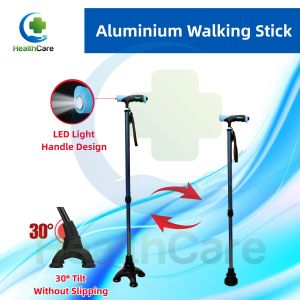 SOWELL Aluminium Medical Walking Stick with Changable 30° Rotating Rubber Base & 10 Level Height Adjustable