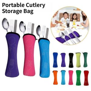 Portable Cutlery Storage Bag Reusable Tableware Cloth Bags Zipper Storage Pouch for Fork Spoon Chopsticks Picnic Travel Travel Camping Utensil